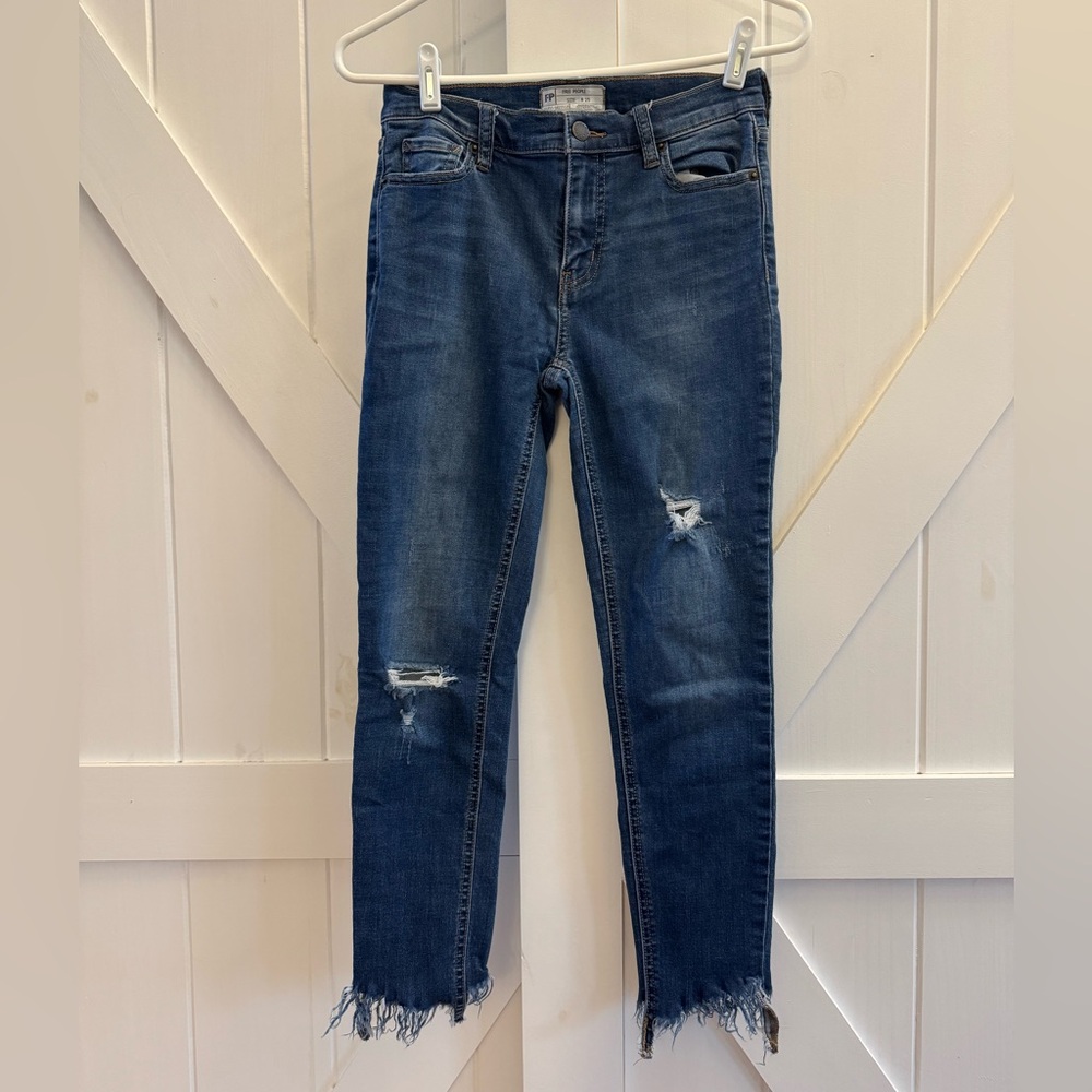 Free People Distressed Ripped Blue Denim Jeans